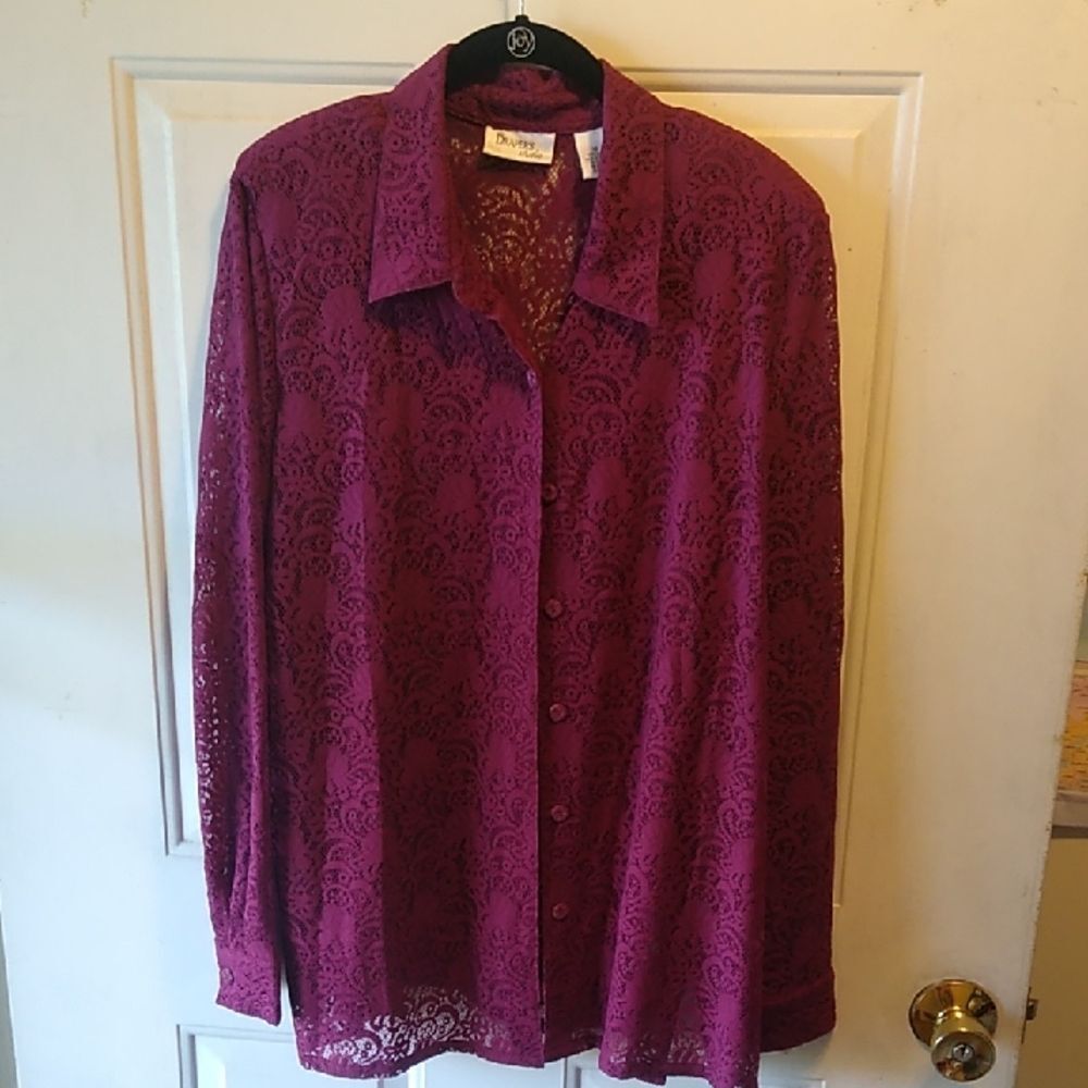 NWT Draper Plum Lace Women's 18 Button Down Light Jacket Special Event
